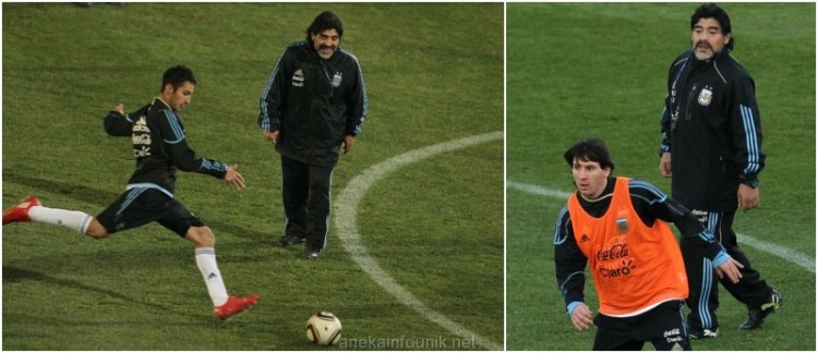 Gambar Maradona Memberi Instruksi Pada Latihan Argentina