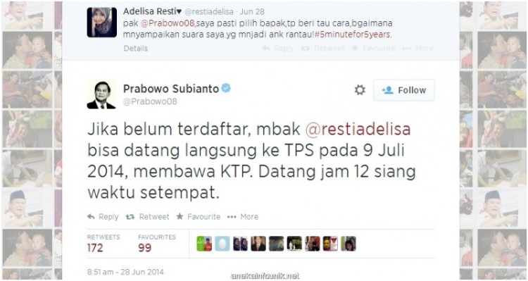 Kicauan Prabowo di Twitter Sarankan Pendukung Terdaftar di DPKTb