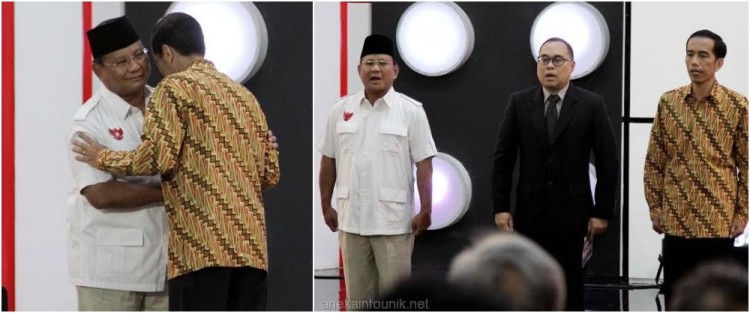 Foto Prabowo dan Jokowi Berpelukan di Debat Capres 3