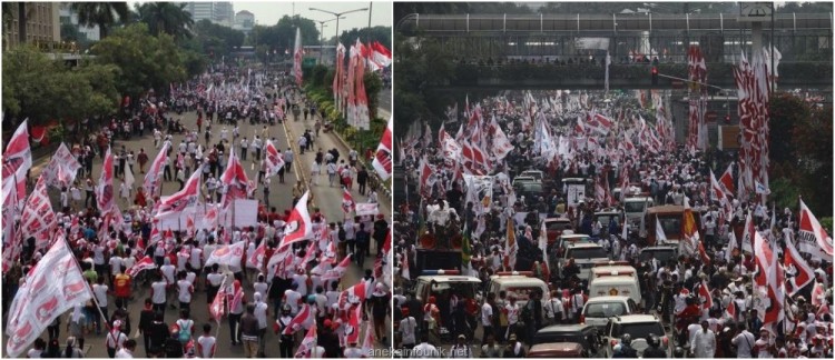 Foto Ribuan Massa Prabowo Demo Jelang Putusan MK