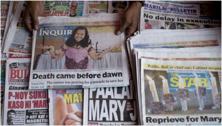 Sebagian surat kabar di Filipina memberitakan Mary Jane sudah dieksekusi mati