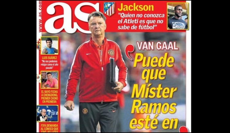 Harian AS yang memuat berita persetujuan Van Gaal soal transfer Ramos-De Gea